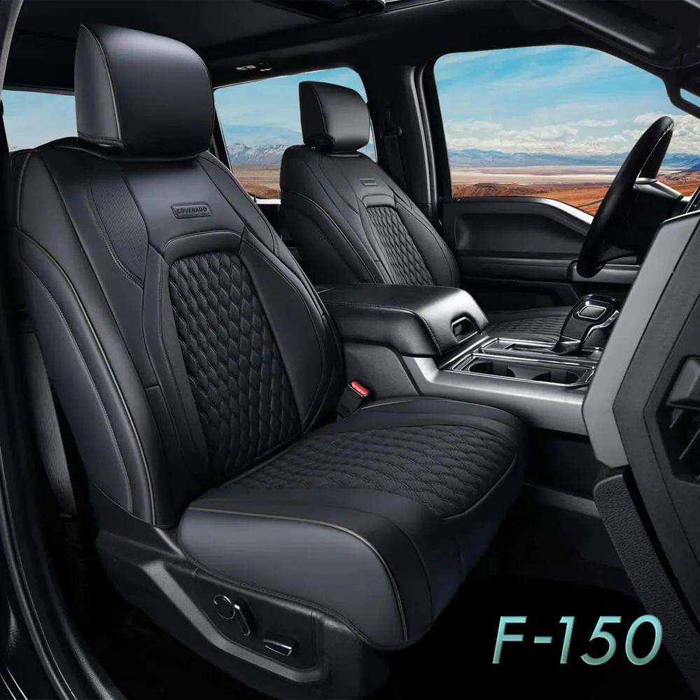 2015-2024 F150, 2017-2024 F250 F350 Crew Cab Coverado Custom Seat Covers Front and Back Waterproof Faux Leather Full Set Seat Protectors