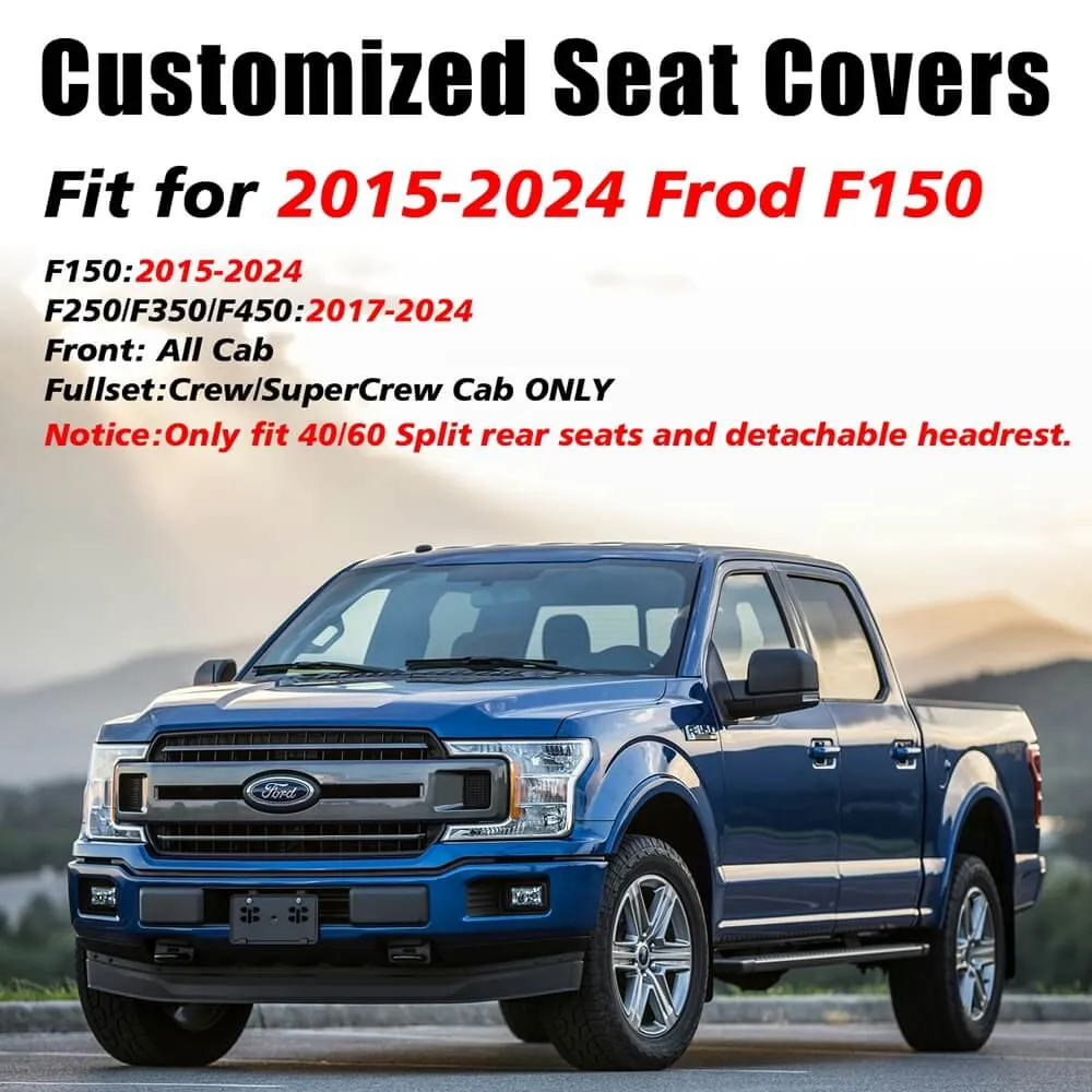 2015-2024 F150, 2017-2024 F250 F350 Crew Cab Coverado Custom Seat Covers Front and Back Waterproof Faux Leather Full Set Seat Protectors