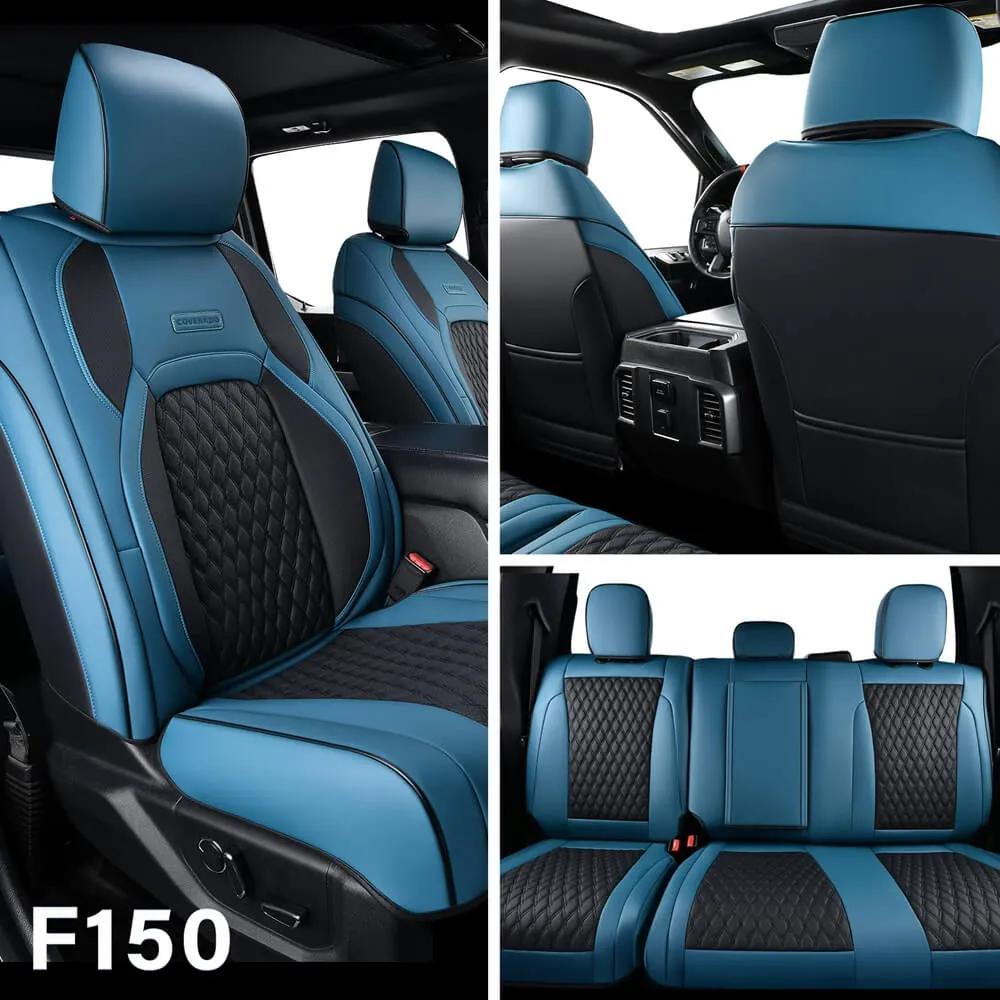 2015-2024 F150, 2017-2024 F250 F350 Crew Cab Coverado Custom Seat Covers Front and Back Waterproof Faux Leather Full Set Seat Protectors