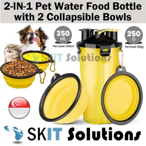 ★2in1 Portable Dog Drinking Water Dispenser Bottle Pet Food Container with 2 Collapsible Bowls★