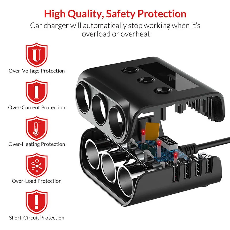 3 Way Car Cigarette Lighter Adapter 12V-24V Socket Splitter Plug