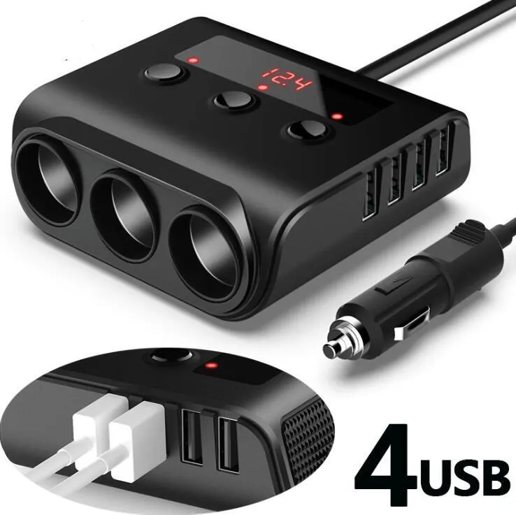 3 Way Car Cigarette Lighter Adapter 12V-24V Socket Splitter Plug