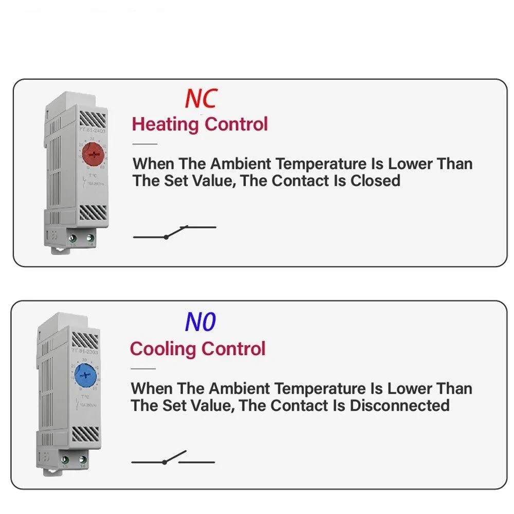 35mm Din Rail NO NC 0-60℃ Industrial Temperature Regulator Automatically Adjusts Heating System Temperature Regulator Thermostat