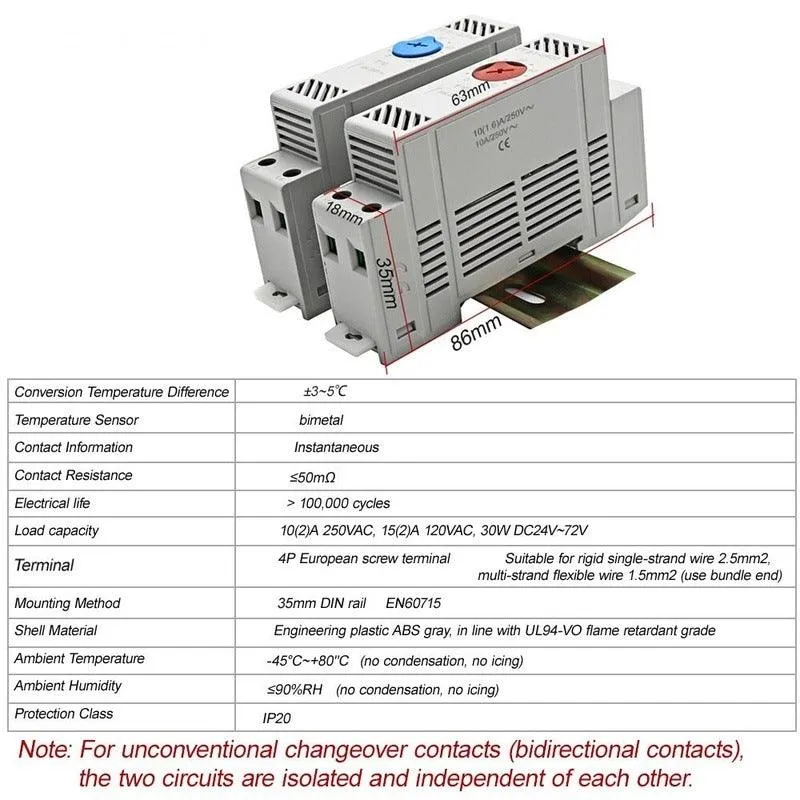 35mm Din Rail NO NC 0-60℃ Industrial Temperature Regulator Automatically Adjusts Heating System Temperature Regulator Thermostat