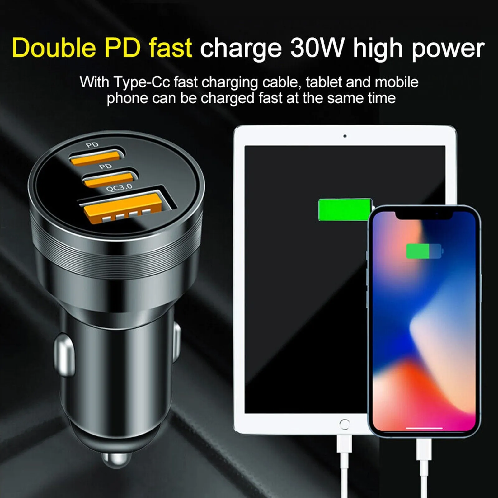 78W PD USB C Car Charger Dual PD QC3.0 Fast Power Charging Block
