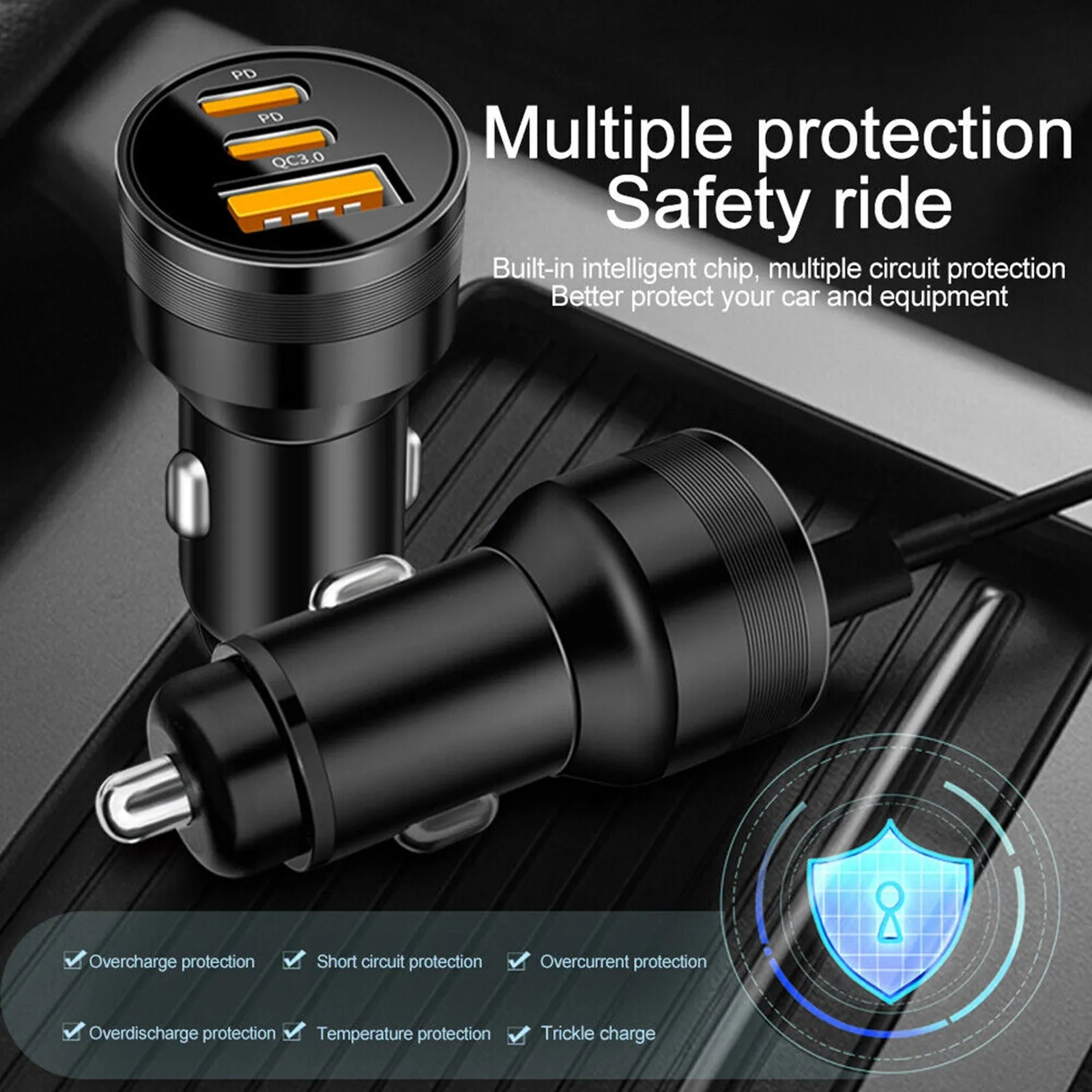78W PD USB C Car Charger Dual PD QC3.0 Fast Power Charging Block