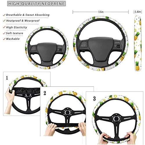 Advocator Galaxy Wolf Car Seat Cushion with Seatbelt Covers Key Chain 15 inch Steering Wheel Cover Full Set of 8pcs Universal Car Interior Decorative for Women Ladies Gifts