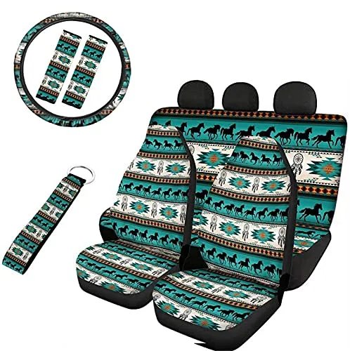 Advocator Galaxy Wolf Car Seat Cushion with Seatbelt Covers Key Chain 15 inch Steering Wheel Cover Full Set of 8pcs Universal Car Interior Decorative for Women Ladies Gifts