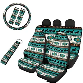 Advocator Galaxy Wolf Car Seat Cushion with Seatbelt Covers Key Chain 15 inch Steering Wheel Cover Full Set of 8pcs Universal Car Interior Decorative for Women Ladies Gifts