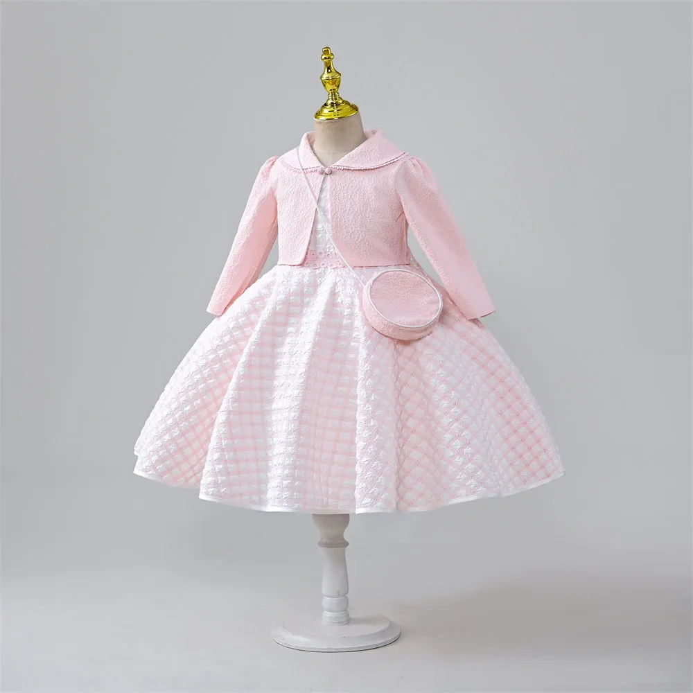 B191813 2 to 7 Years Yoliyolei 3D Pattern Fabric 3pcs girl dress set for 6 year Fall Spring Long Sleeve Fluffy children dresses girls jacket 2-7 Year