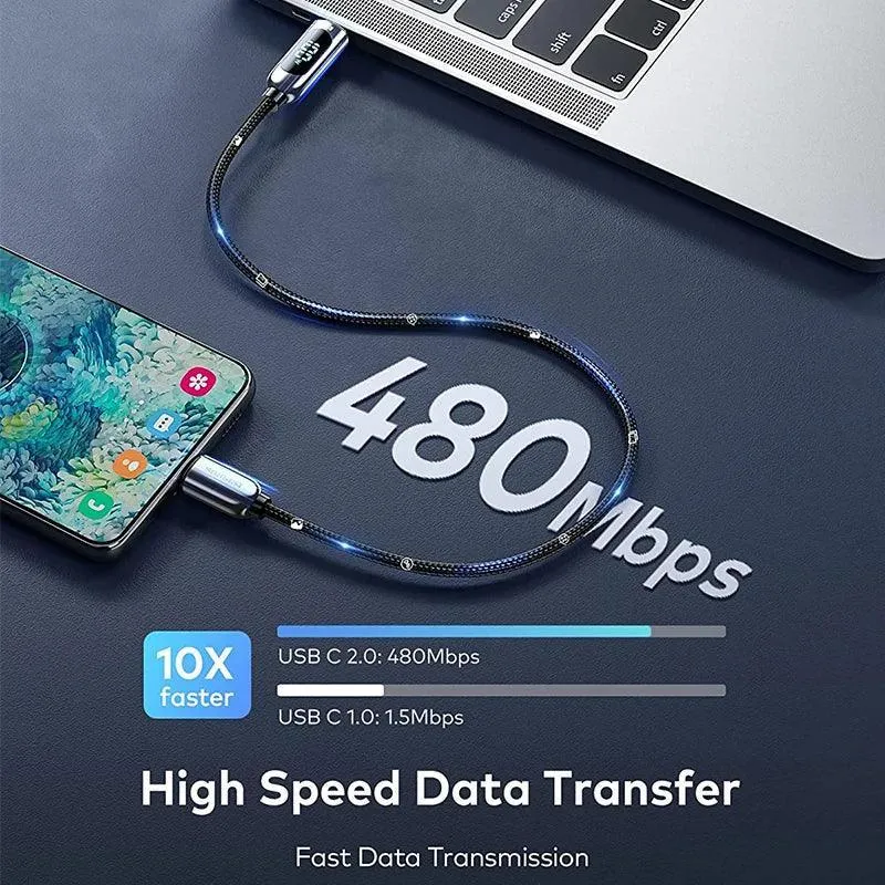 Baseus USB C Cable with Digital Display: High-Speed Fast Charging Cord for Multiple Devices