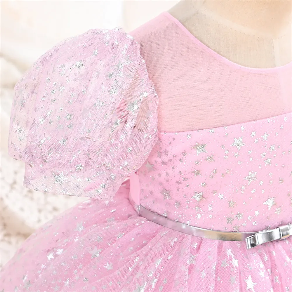 C2206 3 to 9 Years Puff Sleeve Princess Dress Girl Black Sequins Shiny Even Evening Party Girl Child Birthday Dress with a Waistband