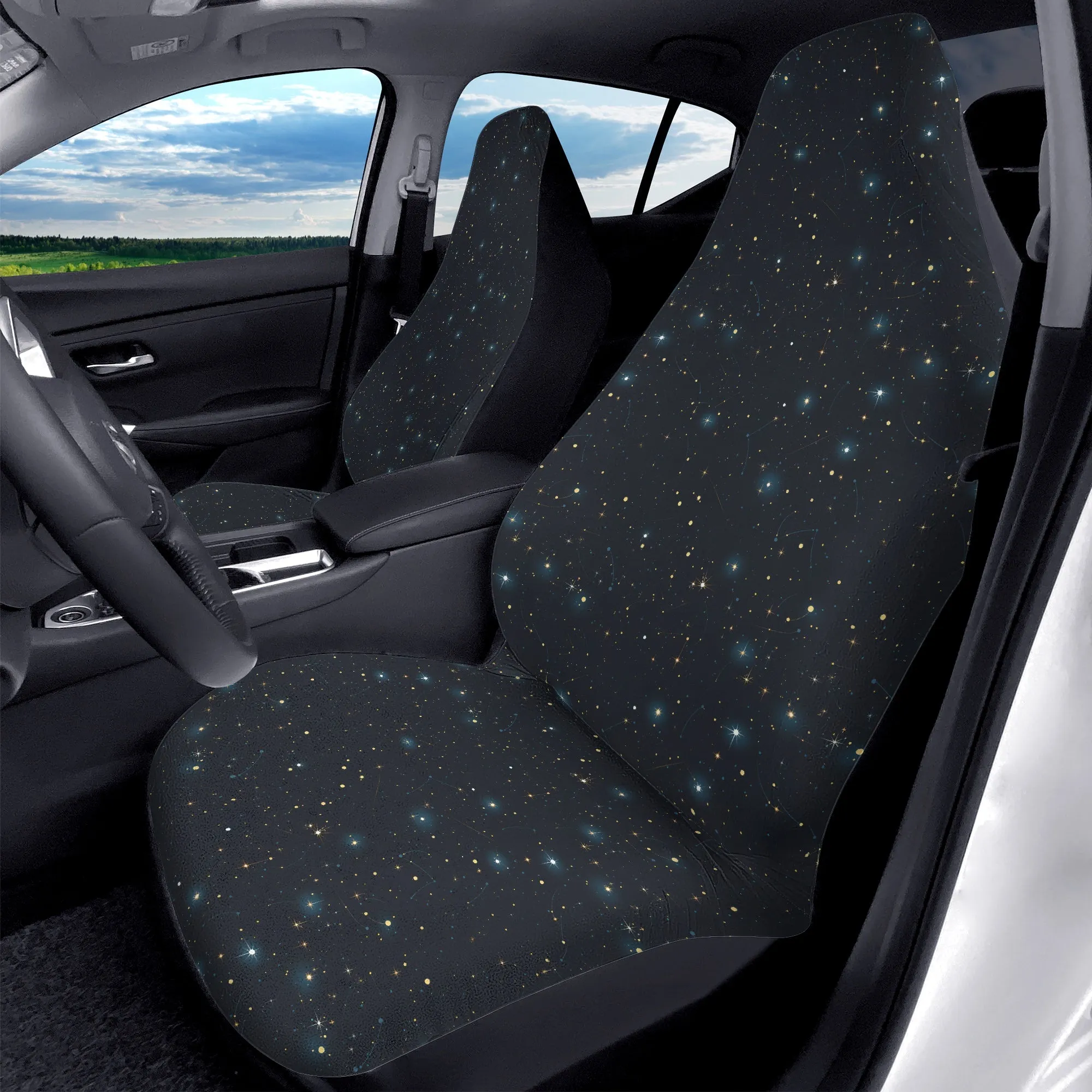 Constellation Stars Car Seat Covers (2 pcs), Space Galaxy Pattern Auto Front Dog Pet Vehicle SUV Universal Protector Accessory Men Women