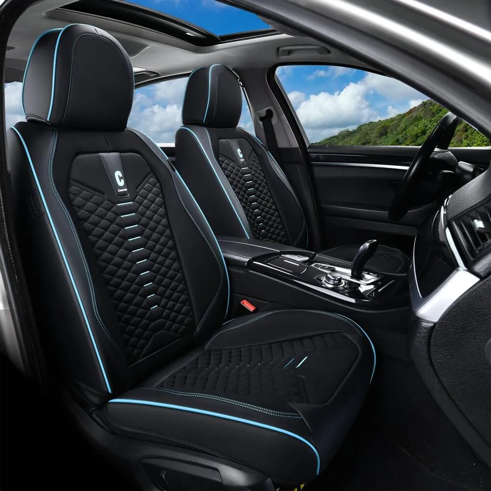 Coverado Car Seat Covers Full Set 5 Seats Fabric & Leather Front and Back Seat Protectors Universal Fit