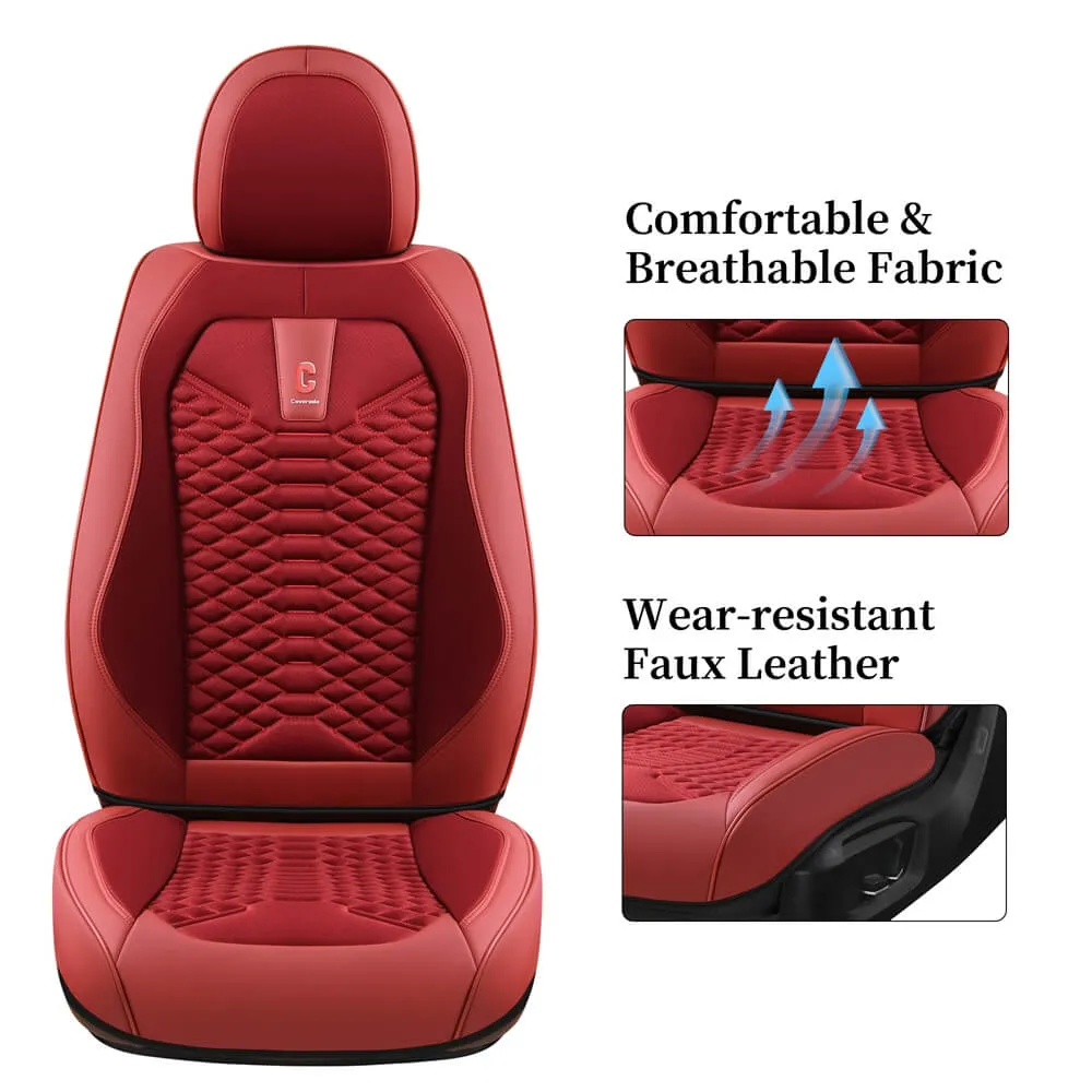 Coverado Car Seat Covers Full Set 5 Seats Fabric & Leather Front and Back Seat Protectors Universal Fit