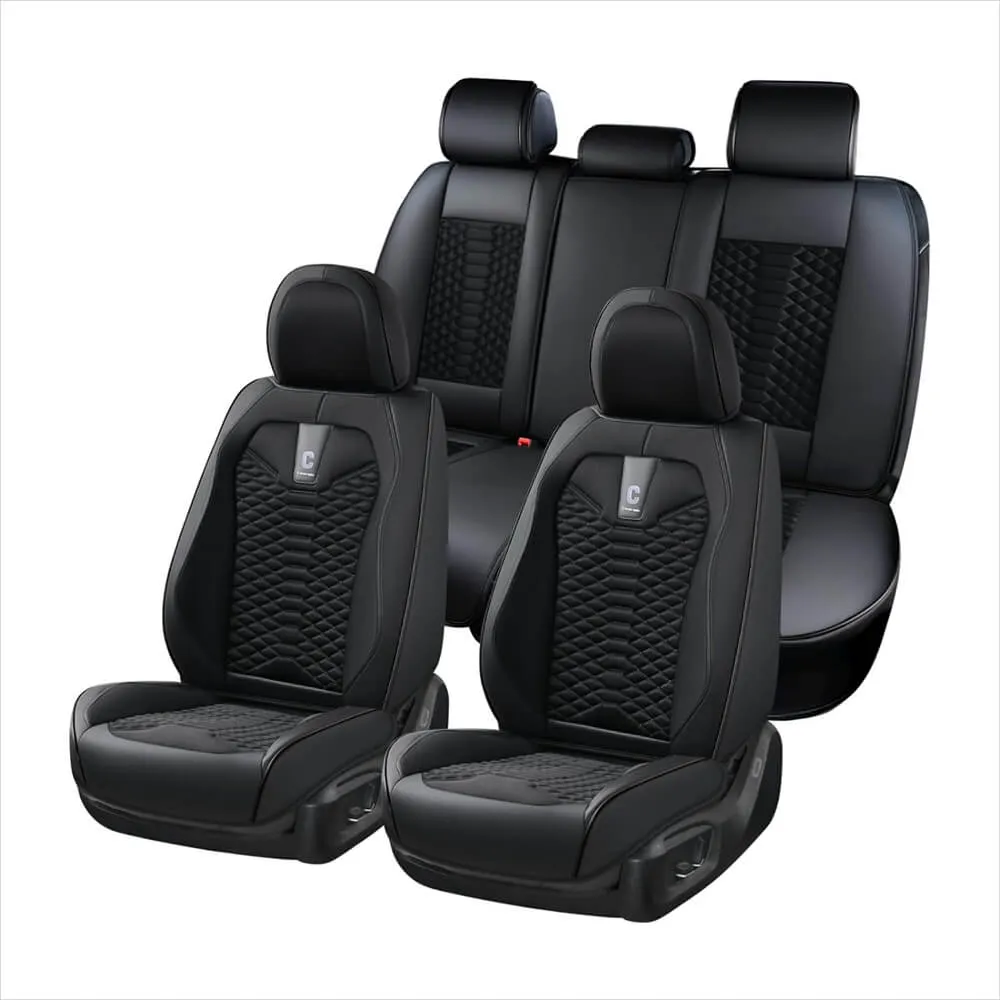 Coverado Car Seat Covers Full Set 5 Seats Fabric & Leather Front and Back Seat Protectors Universal Fit