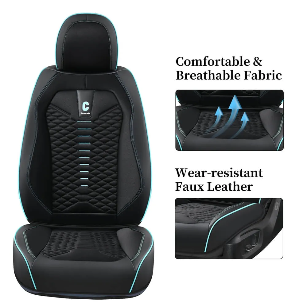 Coverado Car Seat Covers Full Set 5 Seats Fabric & Leather Front and Back Seat Protectors Universal Fit