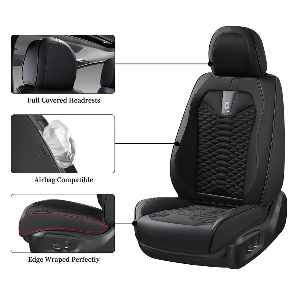 Coverado Car Seat Covers Full Set 5 Seats Fabric & Leather Front and Back Seat Protectors Universal Fit