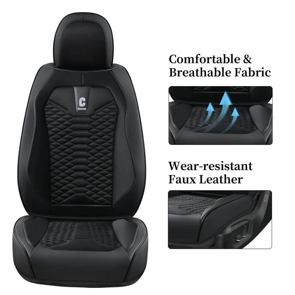 Coverado Car Seat Covers Full Set 5 Seats Fabric & Leather Front and Back Seat Protectors Universal Fit