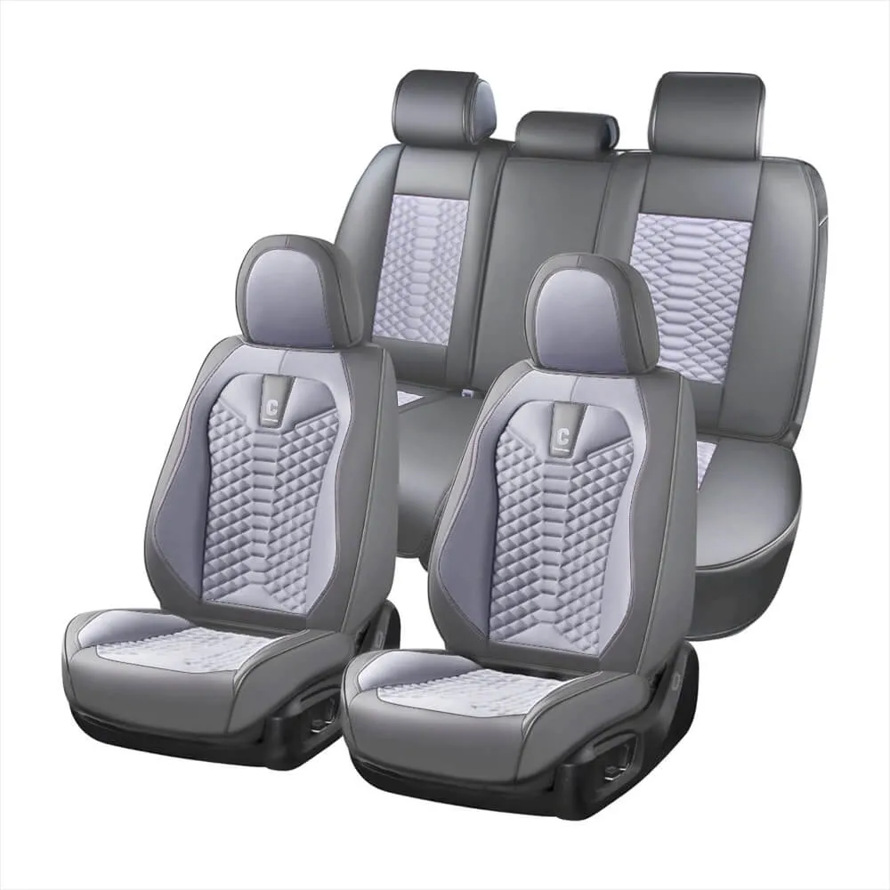 Coverado Car Seat Covers Full Set 5 Seats Fabric & Leather Front and Back Seat Protectors Universal Fit