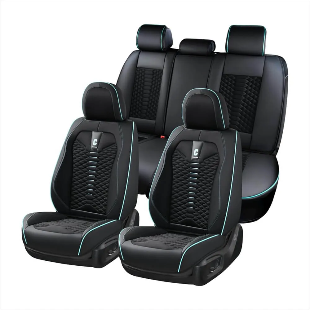 Coverado Car Seat Covers Full Set 5 Seats Fabric & Leather Front and Back Seat Protectors Universal Fit