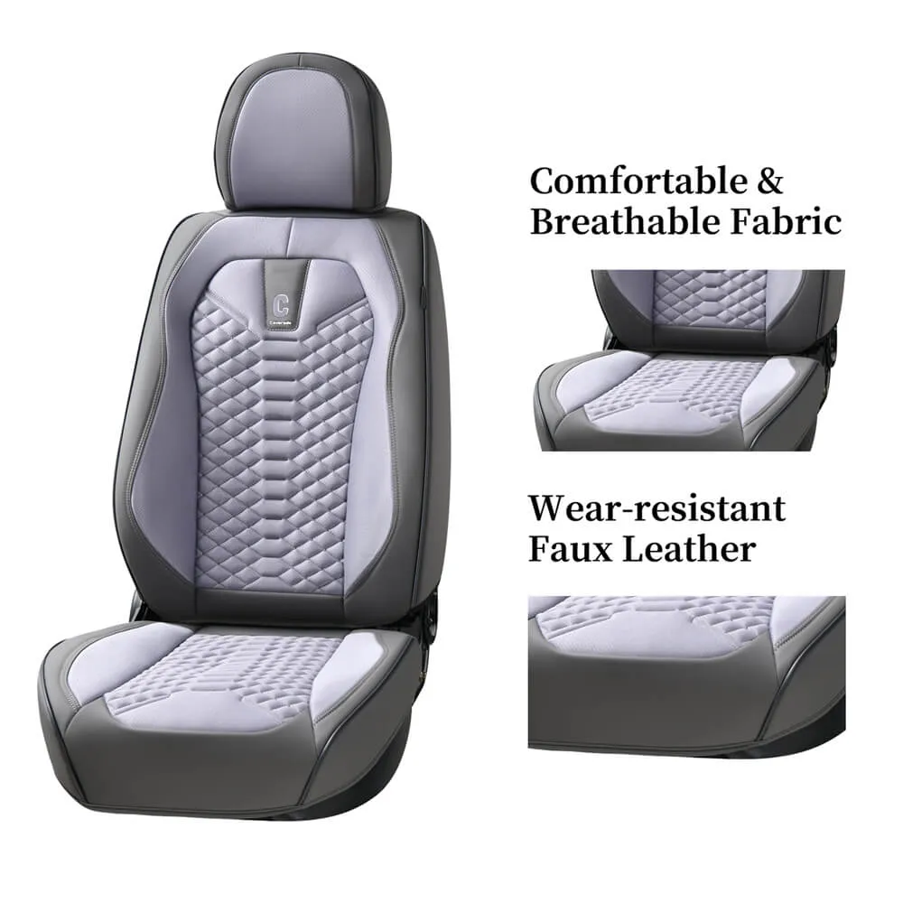 Coverado Car Seat Covers Full Set 5 Seats Fabric & Leather Front and Back Seat Protectors Universal Fit