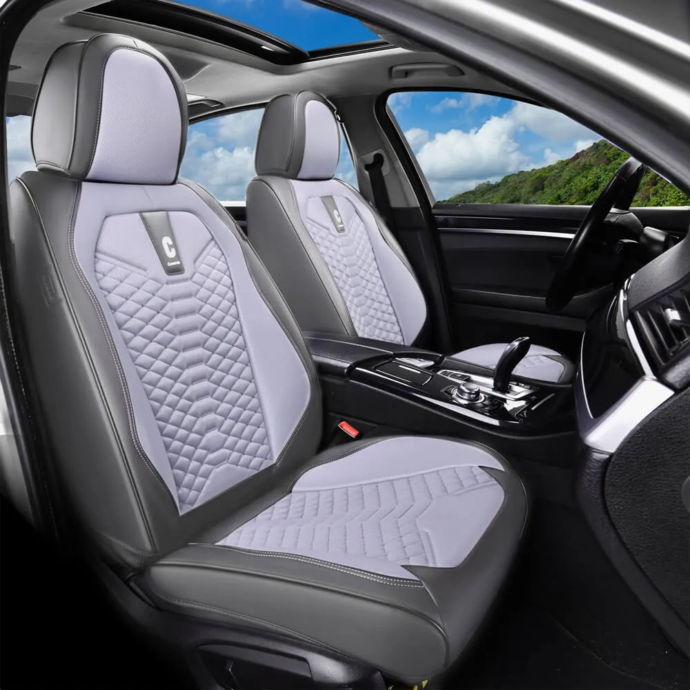 Coverado Car Seat Covers Full Set 5 Seats Fabric & Leather Front and Back Seat Protectors Universal Fit