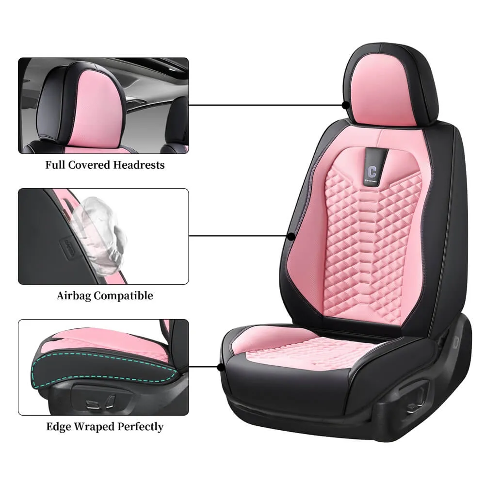 Coverado Car Seat Covers Full Set 5 Seats Fabric & Leather Front and Back Seat Protectors Universal Fit