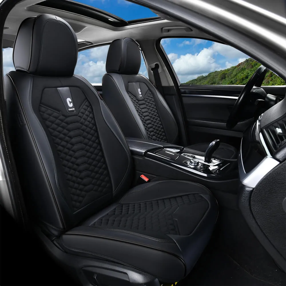 Coverado Car Seat Covers Full Set 5 Seats Fabric & Leather Front and Back Seat Protectors Universal Fit