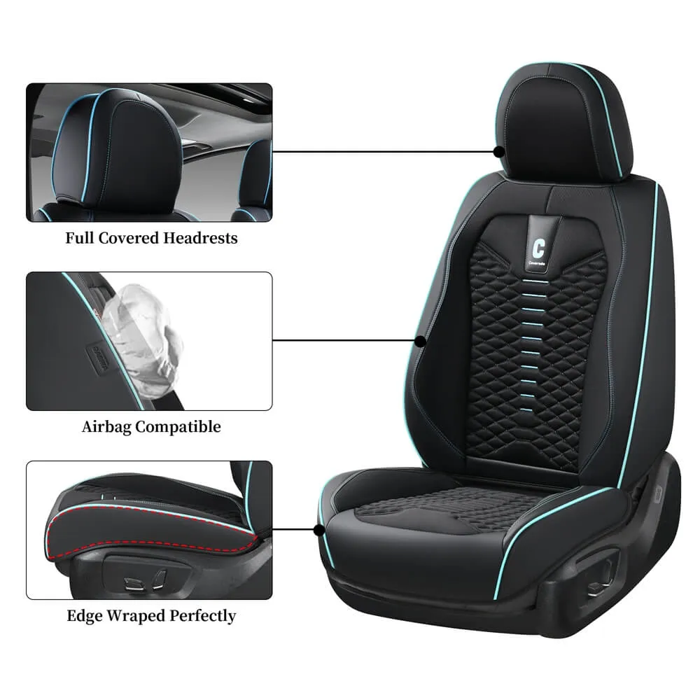 Coverado Car Seat Covers Full Set 5 Seats Fabric & Leather Front and Back Seat Protectors Universal Fit