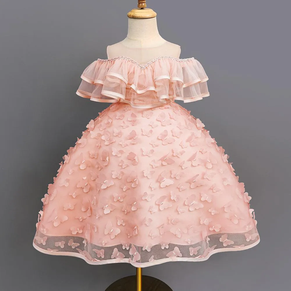 D430 Outong Yoliyolei Toddler Baby Girl Tulle Gown Newborn Girls 1 Year Birthday Party Fluffy Dress Bow Flower Babe Puff Sleeve Clothes For Weddings