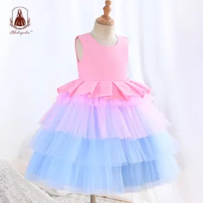 DK149 Fashion Sleeveless Mix Color Mesh Gauze Layered Tutu Design Formal Kids Gown Children Party Dress For Girls 2-5 Years