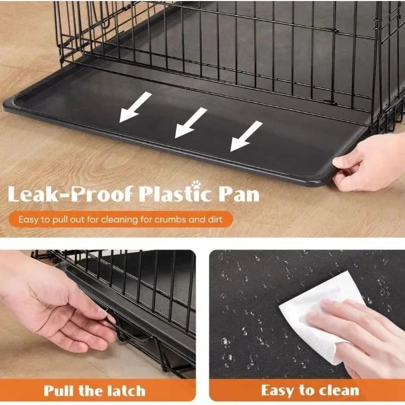 Dog Crate Kennel, Metal Pet Cage Double Door W/Divider Panel, Folding Travel Indoor Outdoor Dog Kennel