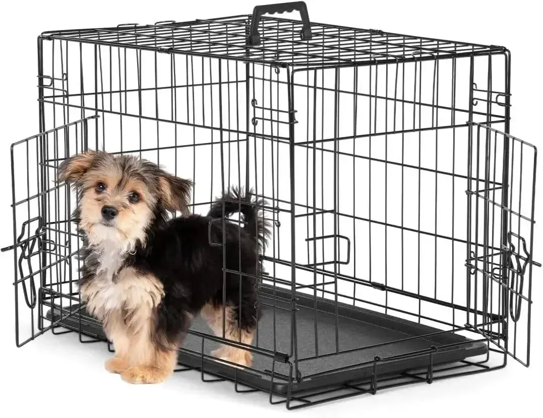 Dog Crate Kennel, Metal Pet Cage Double Door W/Divider Panel, Folding Travel Indoor Outdoor Dog Kennel