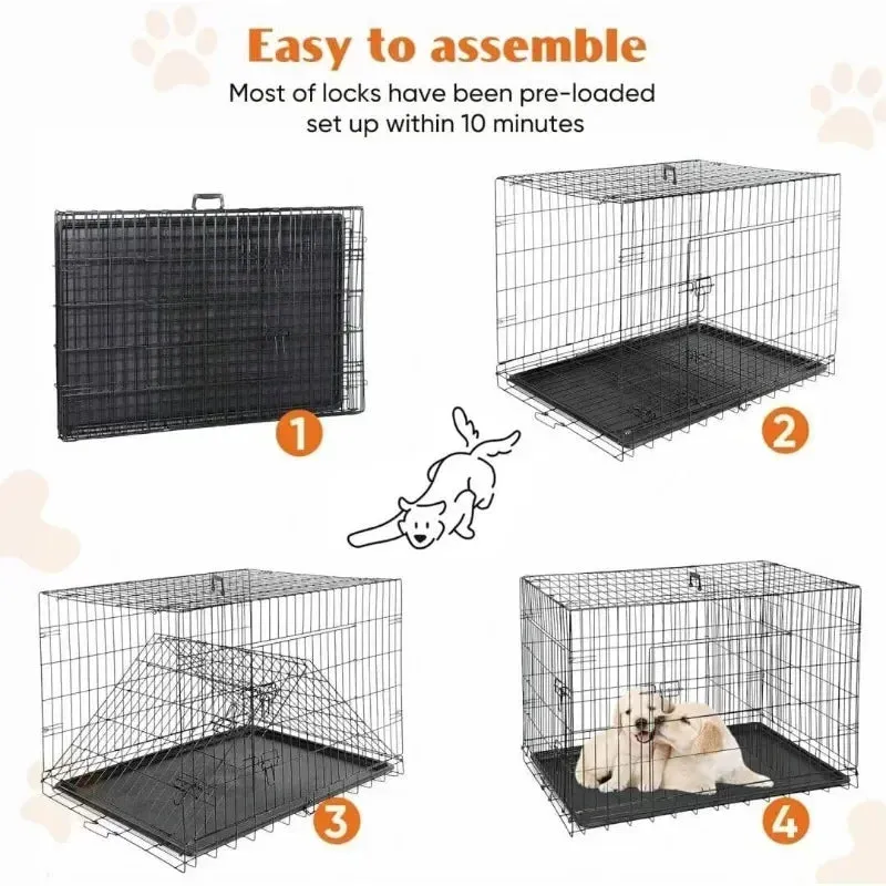 Dog Crate Kennel, Metal Pet Cage Double Door W/Divider Panel, Folding Travel Indoor Outdoor Dog Kennel