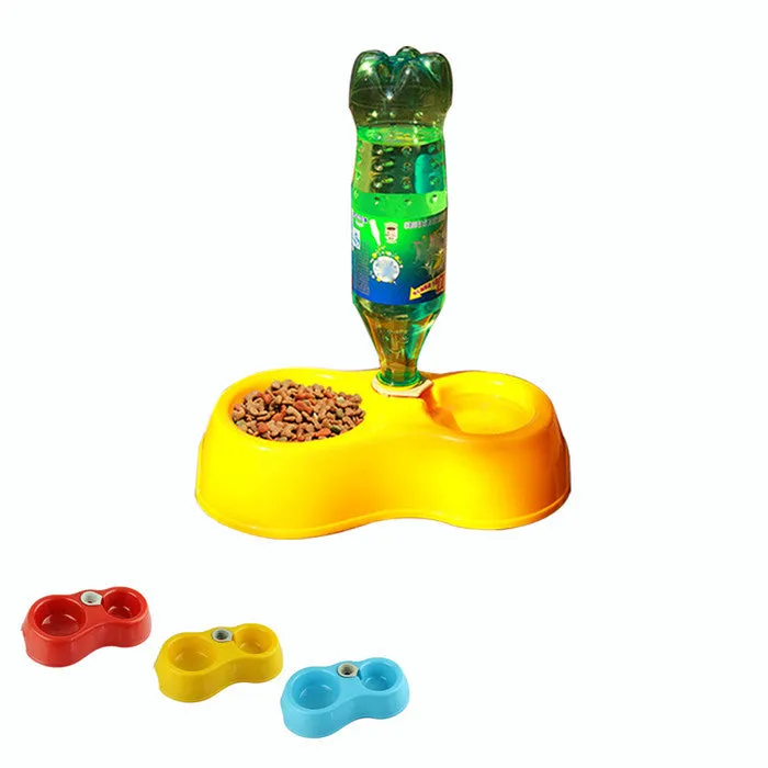 Dual Port Dog Cat Utensils Bowl Water Dispenser Food Dish Feeder
