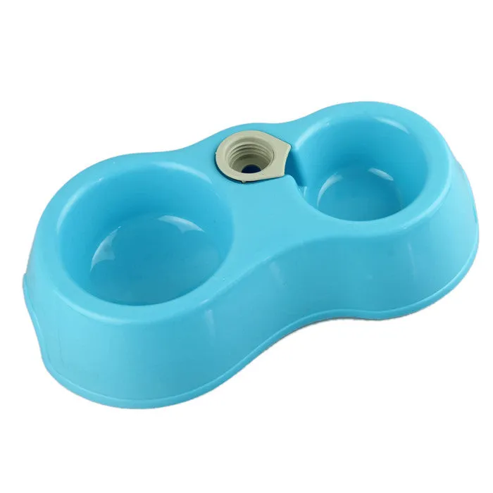Dual Port Dog Cat Utensils Bowl Water Dispenser Food Dish Feeder