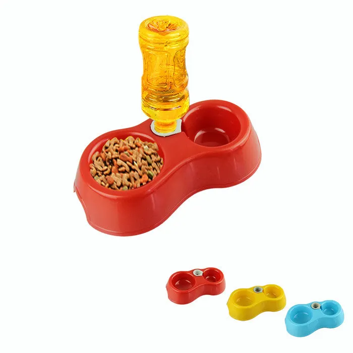 Dual Port Dog Cat Utensils Bowl Water Dispenser Food Dish Feeder