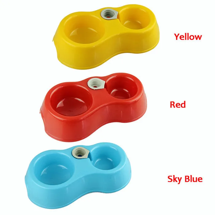 Dual Port Dog Cat Utensils Bowl Water Dispenser Food Dish Feeder