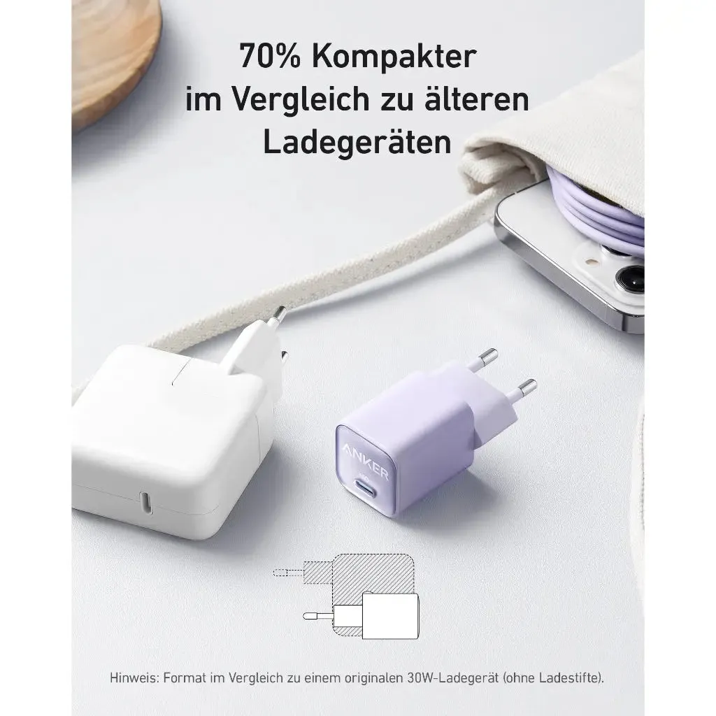 [EU Plug, 2Pin] Anker Charger 511 Nano 3 Powerport 30W USB C GaN Charger A2147