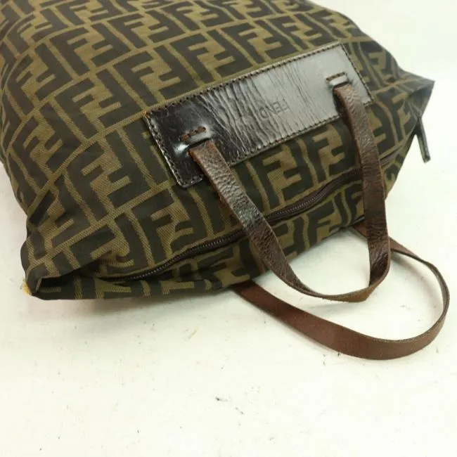 Fendi Tobacco Canvasleather Satcheltote Brown Zucca Print Canvas Satchel