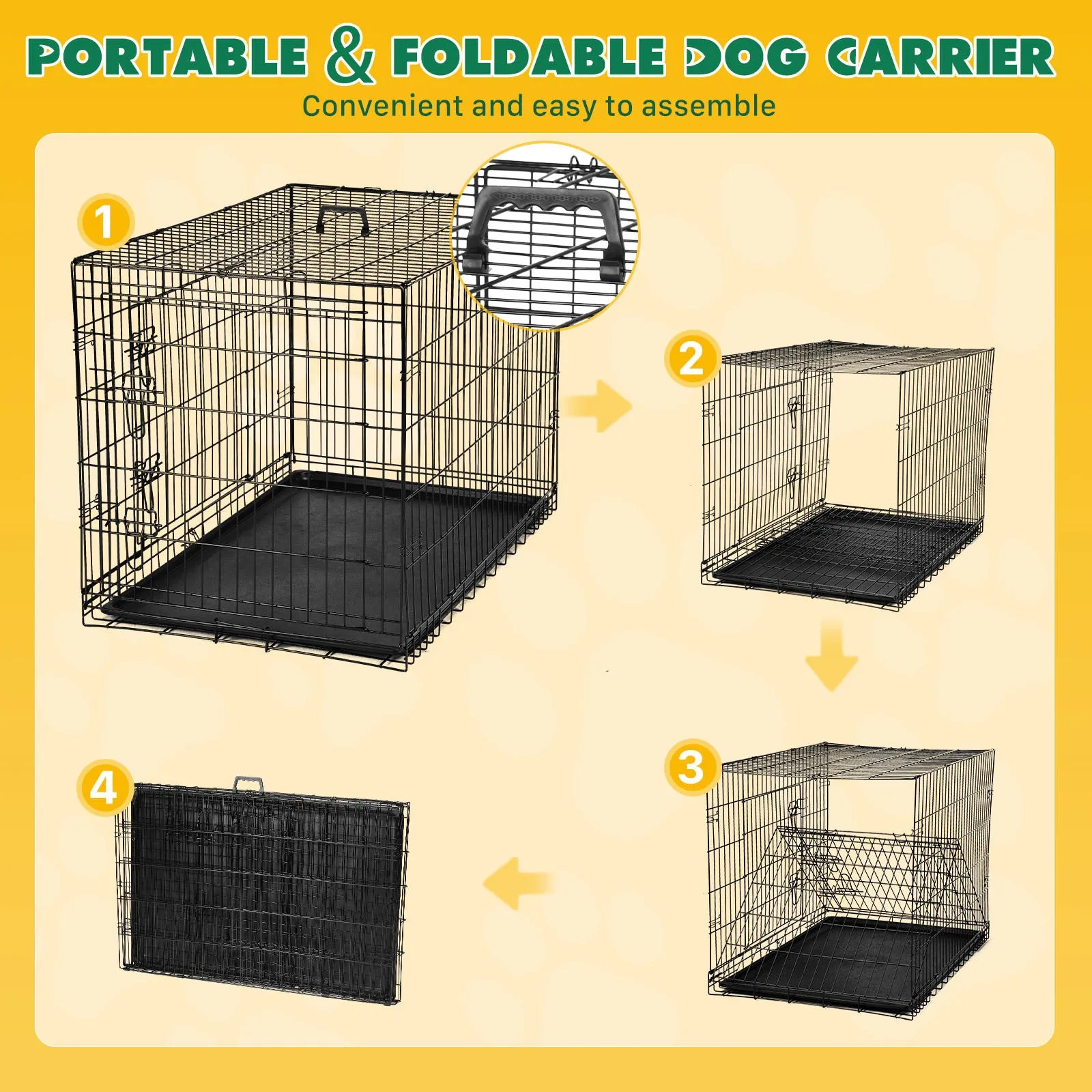 Folding Metal Kennel-Crate with Divider Panel Double Doors with Leak-Proof Tray for Dogs - 36 Inches