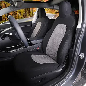 Front Car Seat Covers Custom Fit for Tesla Model 3/Model Y 2017-2021 Car Seat Protector 2PCS, Fully Wrapped Farbic Cloth Seat Cover Set for Tesla Model 3/Y Gray and Black