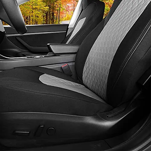 Front Car Seat Covers Custom Fit for Tesla Model 3/Model Y 2017-2021 Car Seat Protector 2PCS, Fully Wrapped Farbic Cloth Seat Cover Set for Tesla Model 3/Y Gray and Black
