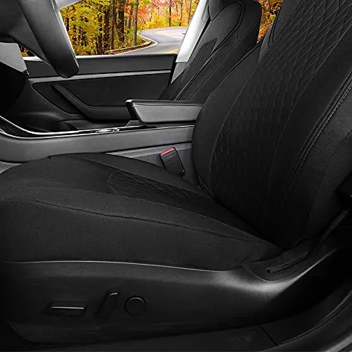 Front Car Seat Covers Custom Fit for Tesla Model 3/Model Y Car Seat Protector 2PCS, Fully Wrapped Farbic Cloth Seat Cover Set for Tesla Model 3/Y2017 2018 2019 2020 2021, Solid Black