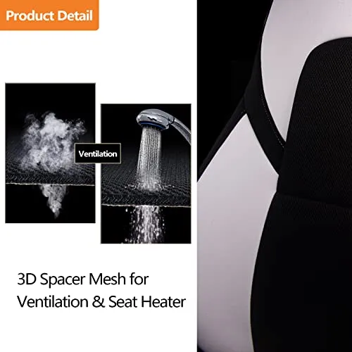 Front Custom Fit Two Tone White/Black Fully Wrapped Fabric Cloth Seat Covers for 2017-2022 Tesla Model 3 & Model Y (2 Pieces)