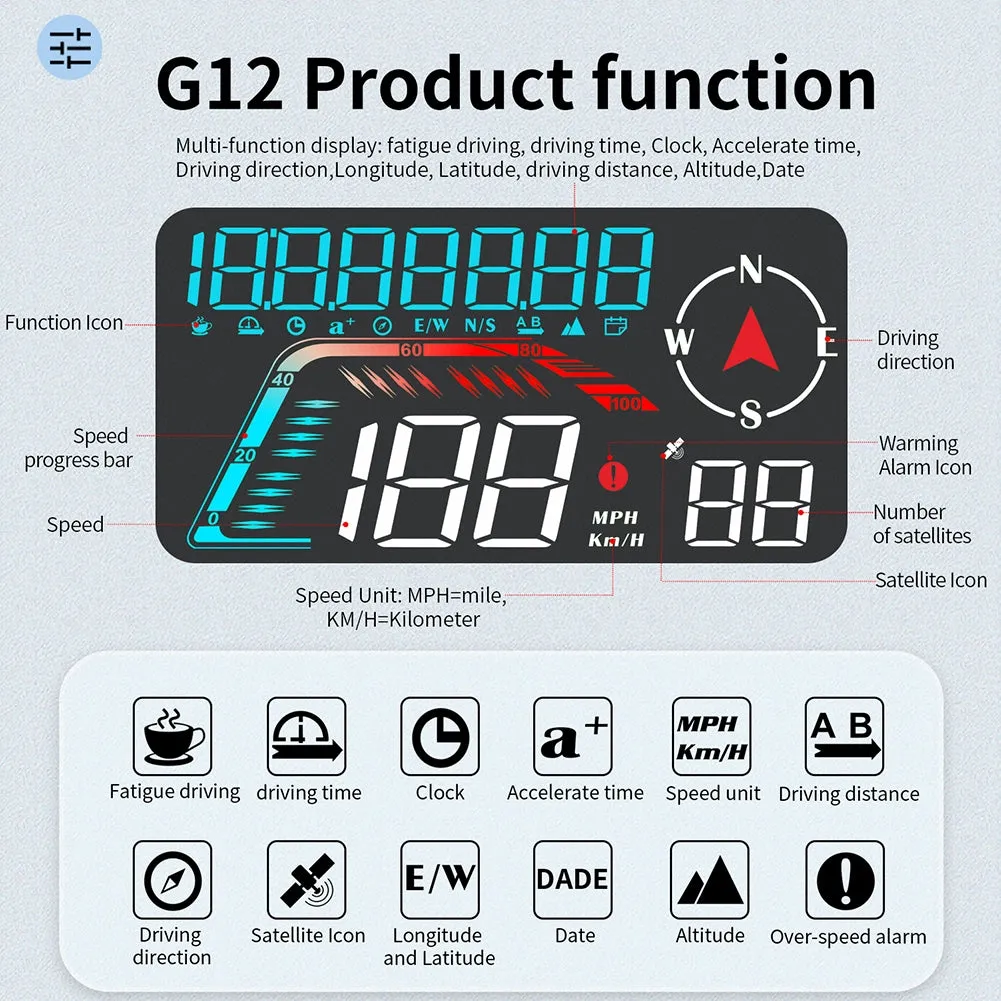 G12 Car Digital Head-Up Display 5.5-Inch GPS Over-Speed Alarm