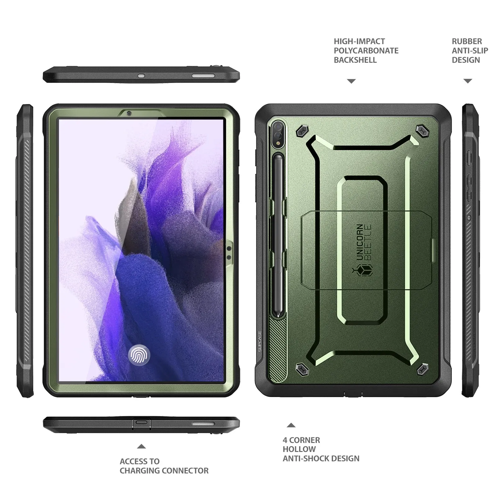 Galaxy Tab S7 FE 12.4 inch Unicorn Beetle Pro Rugged Case-Dark Green