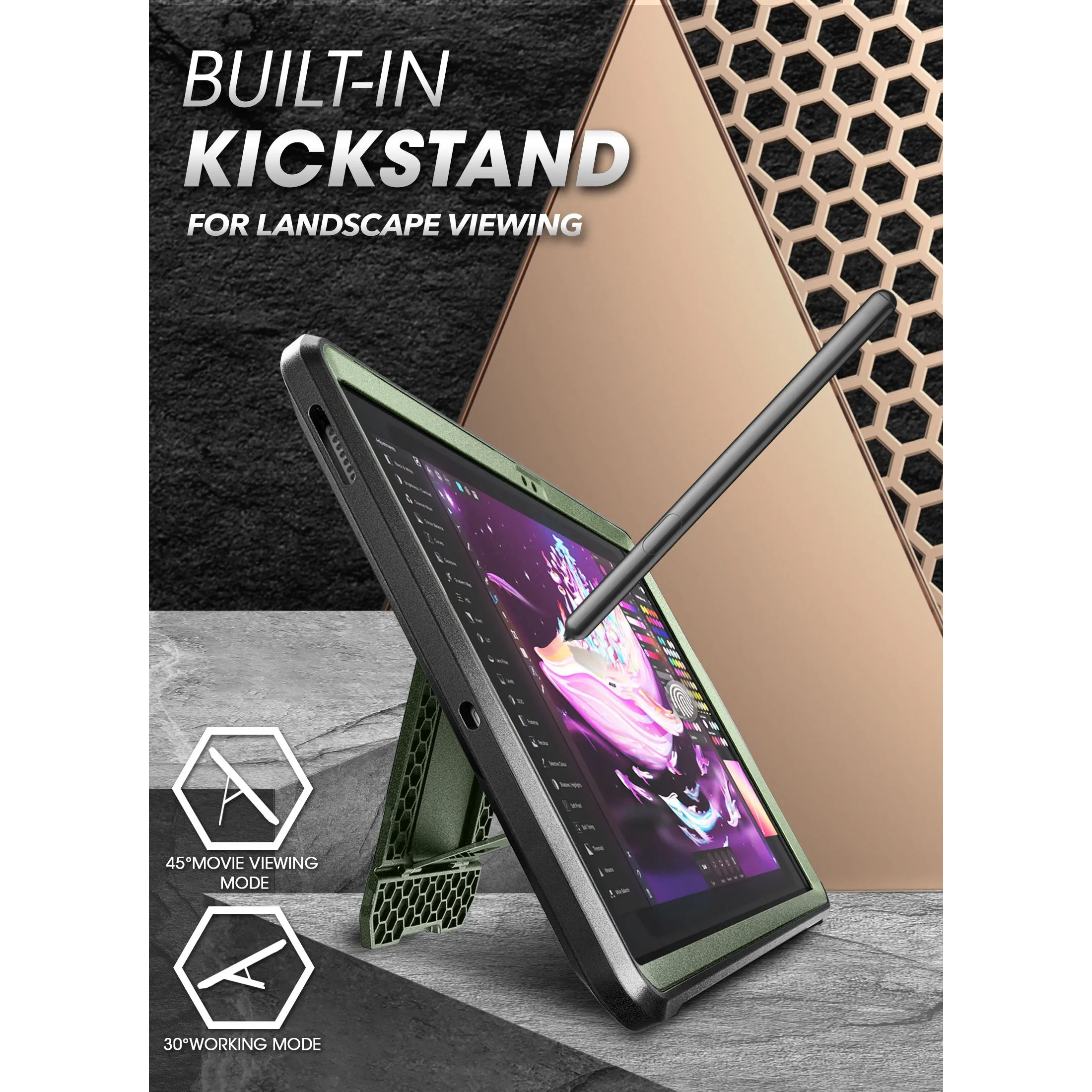 Galaxy Tab S7 FE 12.4 inch Unicorn Beetle Pro Rugged Case-Dark Green