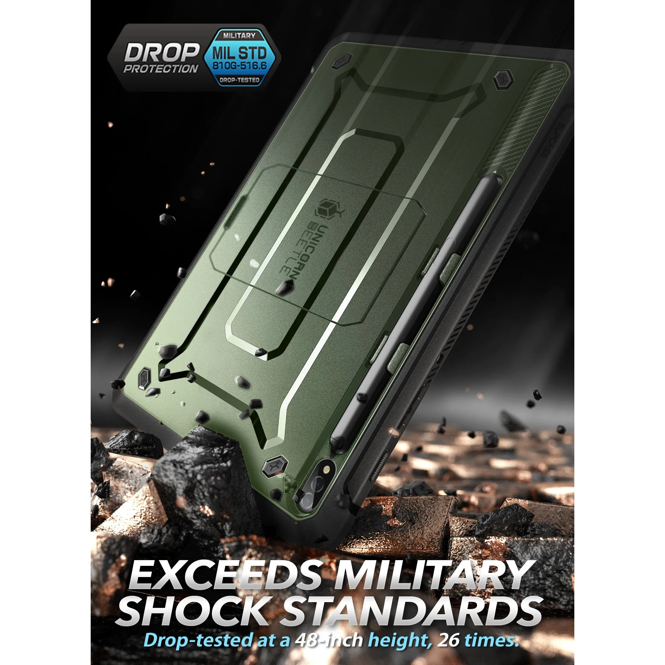 Galaxy Tab S7 FE 12.4 inch Unicorn Beetle Pro Rugged Case-Dark Green